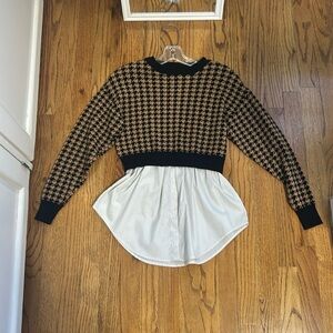 Joie Houndstooth Sweater with Button Up Blouse